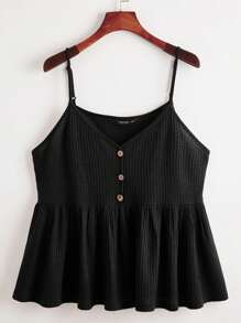 SHEIN EZwear 大碼華夫格針織荷葉邊下擺吊帶上衣