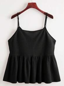 SHEIN EZwear 大碼華夫格針織荷葉邊下擺吊帶上衣