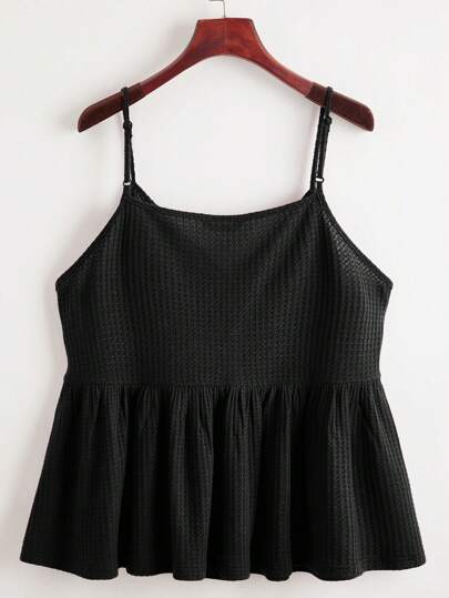 SHEIN EZwear 大碼華夫格針織荷葉邊下擺吊帶上衣