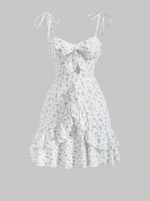 SHEIN MOD Ditsy Floral Print Tie Shoulder Ruffle Hem Cami Dress - Multicolor - View 1