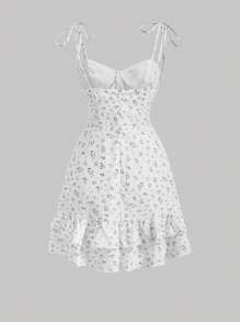 SHEIN MOD Ditsy Floral Print Tie Shoulder Ruffle Hem Cami Dress - Multicolor - View 2