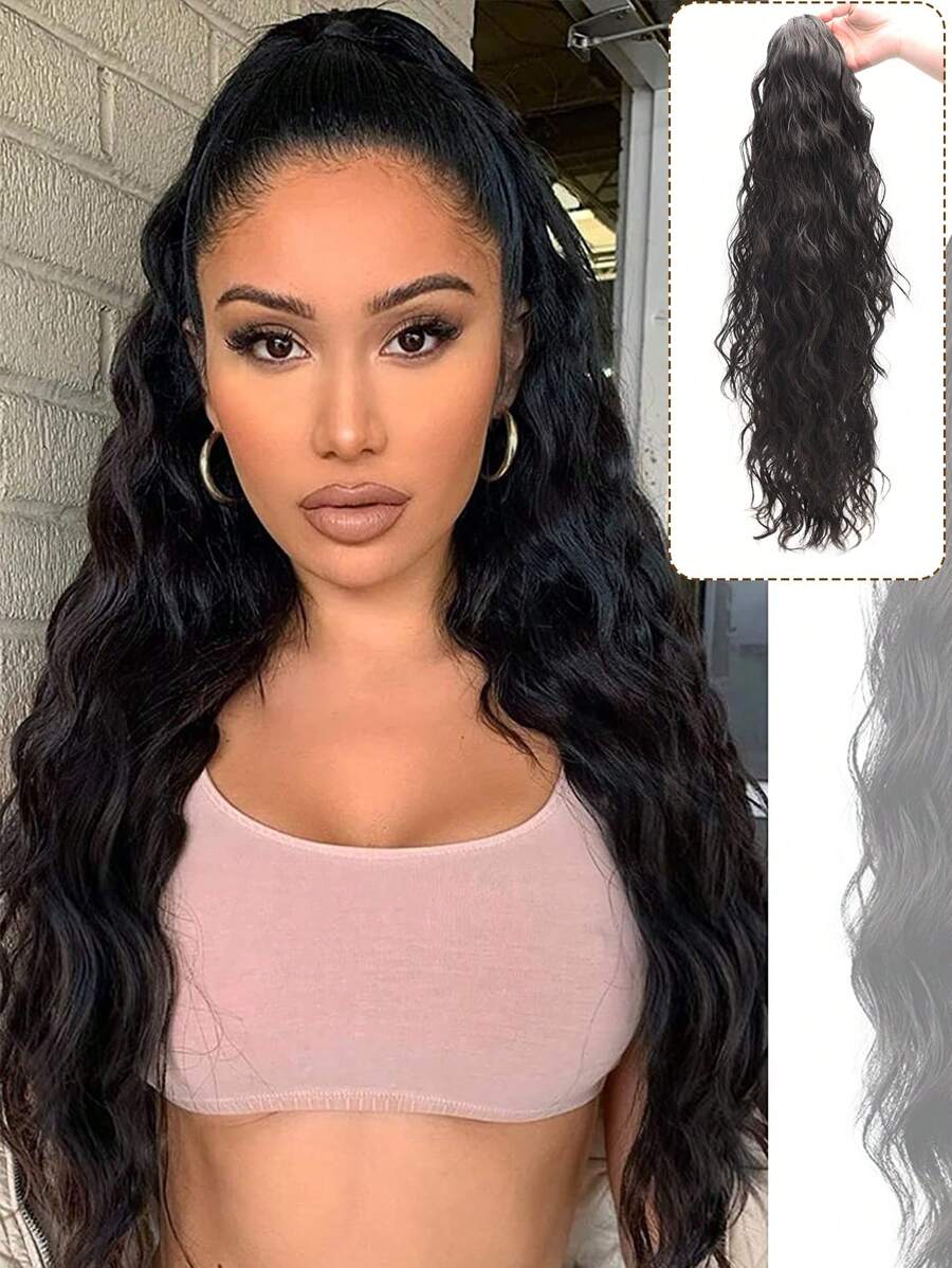 Tóc Dài Xoăn Đuôi Ngựa Tổng Hợp - màu đen - Xem 1