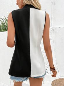 SHEIN VCAY Two Tone Double Breasted Vest Blazer - Black and White - View 2