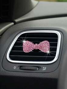 1 cái Rhinestone Nơ Thiết Kế Hợp Kim Kẽm Cửa Thoát Khí Ô Tô Vật Trang Trí - Hồng - Xem 2