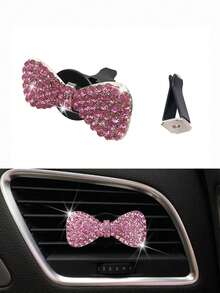 1 cái Rhinestone Nơ Thiết Kế Hợp Kim Kẽm Cửa Thoát Khí Ô Tô Vật Trang Trí - Hồng - Xem 4