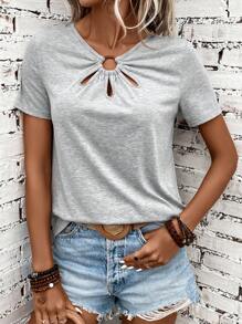 SHEIN LUNE Camiseta vinculado con aro con abertura delantera - Gris Claro - Ver 1
