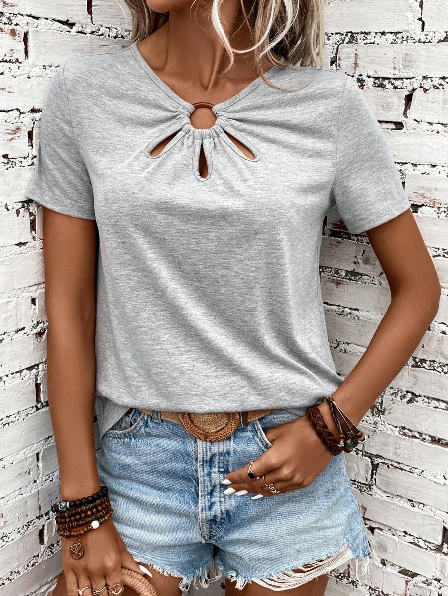 SHEIN LUNE Camiseta vinculado con aro con abertura delantera - Gris Claro - Ver 1