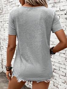 SHEIN LUNE Camiseta vinculado con aro con abertura delantera - Gris Claro - Ver 2