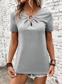 SHEIN LUNE Camiseta vinculado con aro con abertura delantera - Gris Claro - Ver 4