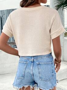 SHEIN VCAY Spring Solid Batwing Sleeve Crop Tee - Apricot - View 2