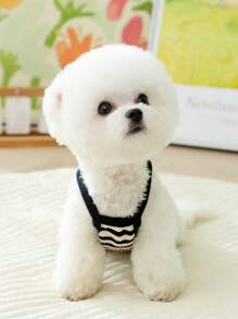 1入組條紋印花寵物背心適用於狗狗和貓適合夏天 - 黑與白 - 查看 3