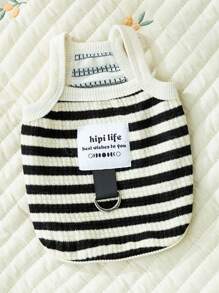 1 pieza Tank de mascota con estampado de rayas para perro con gato para verano - Blanco y Negro - Ver 2
