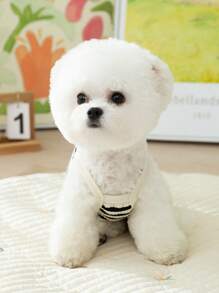 1 pieza Tank de mascota con estampado de rayas para perro con gato para verano - Blanco y Negro - Ver 3