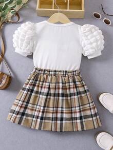 Bộ thời trang bé gái Xếp li Textured Sọc ca rô Giải trí - Nhiều màu - Xem 2