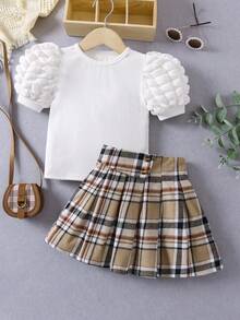 Bộ thời trang bé gái Xếp li Textured Sọc ca rô Giải trí - Nhiều màu - Xem 3