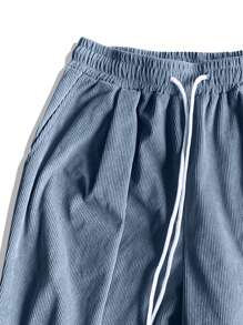 Claim Dot Men Fold Pleated Detail Slant Pocket Trousers - Blue - View 4