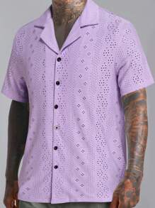 Manfinity Homme Men Hollow Out Button Front Shirt - Purple - View 2
