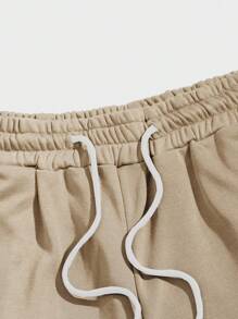 Manfinity Homme 男款寬鬆字母印花束口彈性腰運動長褲 - 卡其色 - 查看 5