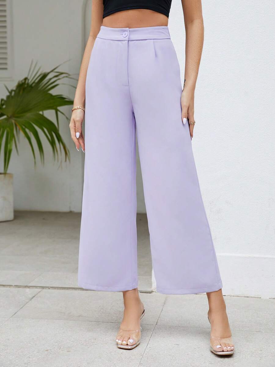 SHEIN PETITE Solid Wide Leg Pants | SHEIN USA