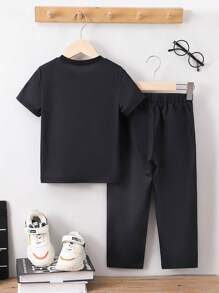 SHEIN Trẻ Con trai In nơ Áo thun & quần - Đen và trắng - Xem 2