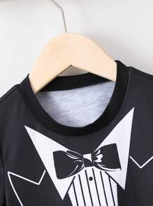 SHEIN Trẻ Con trai In nơ Áo thun & quần - Đen và trắng - Xem 4
