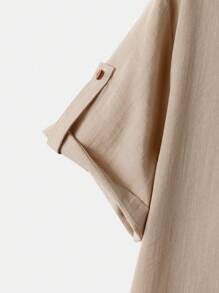 Manfinity Homme 男士半排扣捲邊袖襯衫和腰部抽繩短褲 - 卡其色 - 查看 5