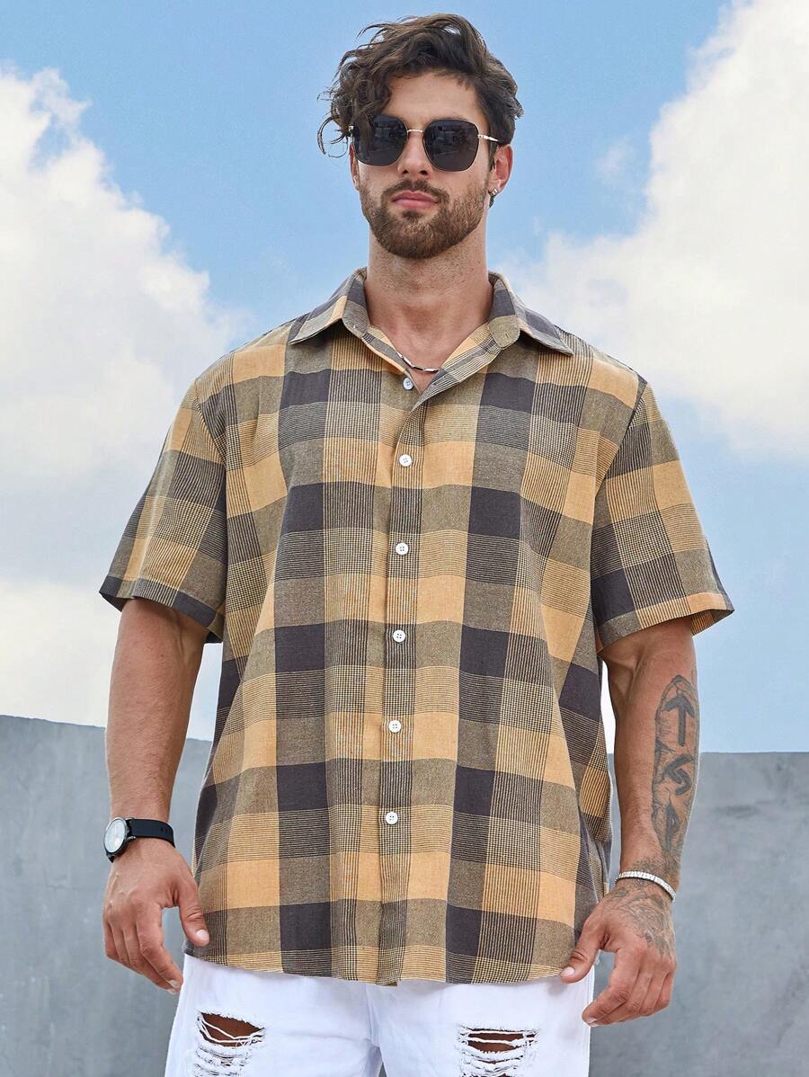 Manfinity Homme Áo sơ mi Nam Nút phía trước Sọc ca rô Giải trí - Nhiều màu - Xem 1