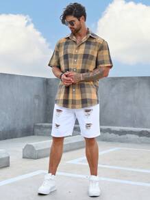 Manfinity Homme Áo sơ mi Nam Nút phía trước Sọc ca rô Giải trí - Nhiều màu - Xem 5