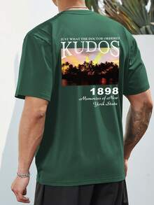 Manfinity EMRG Hombres Camiseta de hombros caídos con estampado de slogan - Verde Oscuro - Ver 4