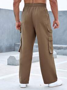 Manfinity Homme Men Flap Pocket Side Drawstring Waist Cargo Trousers - Khaki - View 2
