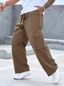Manfinity Homme Men Flap Pocket Side Drawstring Waist Cargo Trousers - Khaki - View 1