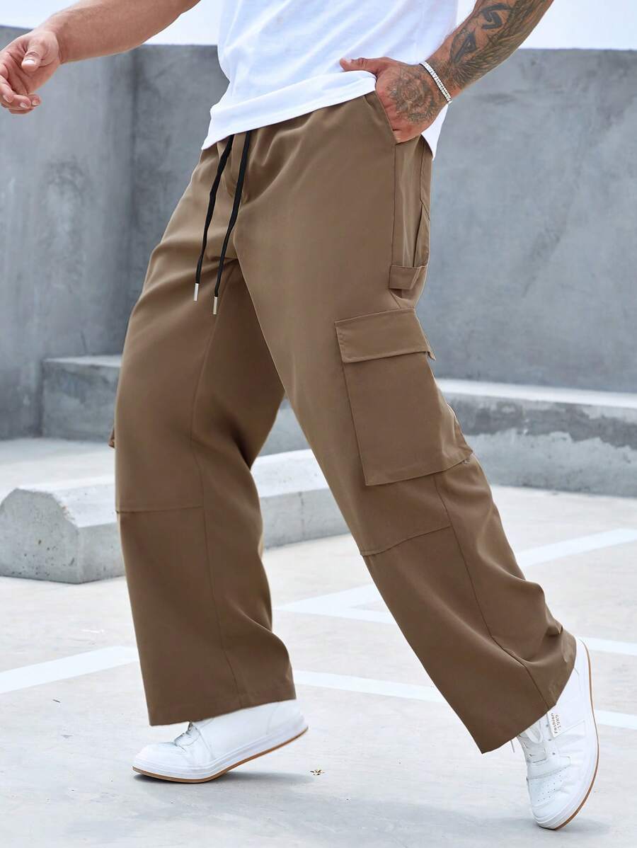 Manfinity Homme Men Flap Pocket Side Drawstring Waist Cargo Trousers - Khaki - View 1