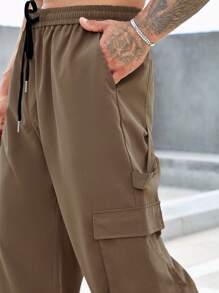 Manfinity Homme Men Flap Pocket Side Drawstring Waist Cargo Trousers - Khaki - View 6