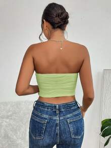 SHEIN PETITE Solid Crop Tube Top - Mint Green - View 2