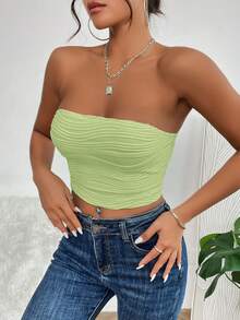 SHEIN PETITE Solid Crop Tube Top - Mint Green - View 5