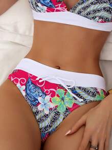 熱帶圖案前打結泳衣下裝 - 彩色 - 查看 1