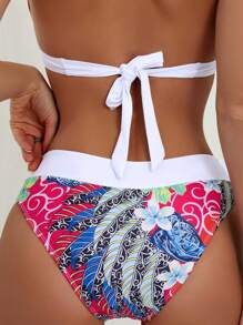 熱帶圖案前打結泳衣下裝 - 彩色 - 查看 2