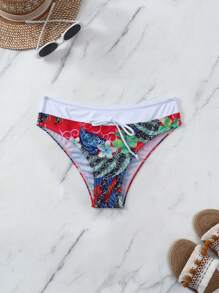 熱帶圖案前打結泳衣下裝 - 彩色 - 查看 4