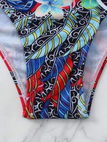 熱帶圖案前打結泳衣下裝 - 彩色 - 查看 5