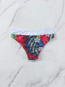 熱帶圖案前打結泳衣下裝 - 彩色 - 查看 6