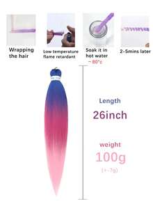 1包深藍紫紅粉彩色26英寸預拉伸纖維髮，低溫阻燃合成纖維髮延長，適用於女性和孩童日常、假期和角色扮演辮接著，柔軟紫綸外觀，熱水定型 - 彩色 - 查看 3