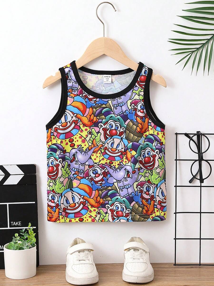 SHEIN Chàng trai trẻ Phim hoạt hình dễ thương Phong cách Giải trí Áo ba lỗ Với Tròn Đường viền cổ áo , Mùa hè - Nhiều màu - Xem 1
