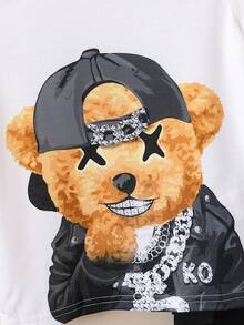 SHEIN Bộ thời trang bé trai Túi Hoạt hình Giải trí - Đen và trắng - Xem 6