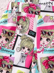 SHEIN Young Girl Letter Printed Cartoon Design Holiday Style Romper With Thickened Straps, Summer - Multicolor - View 4