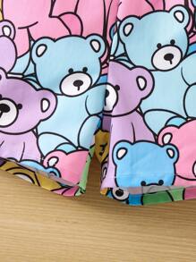 SHEIN 小女童卡通圖案背帶連體短褲 - 彩色 - 查看 5