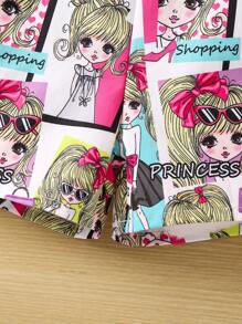 SHEIN Young Girl Letter Printed Cartoon Design Holiday Style Romper With Thickened Straps, Summer - Multicolor - View 6