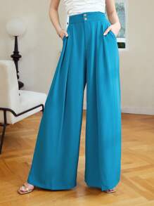 MOTF PREMIUM 寬飄逸洋裝長褲 - 水鴨藍 - 查看 2