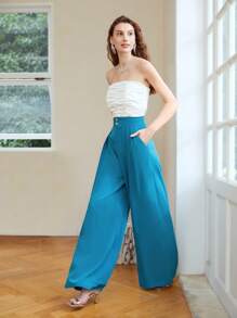 MOTF PREMIUM 寬飄逸洋裝長褲 - 水鴨藍 - 查看 6