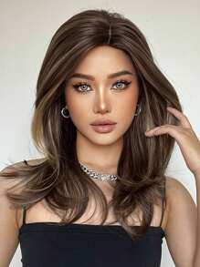 迷人的金棕色波浪假髮 - 耐高溫合成纖維,適合萬聖節派對,聖誕節,婚禮和角色扮演 - 棕色 - 查看 4