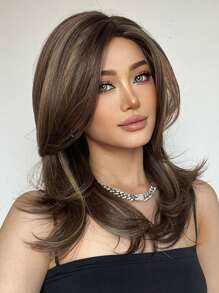 迷人的金棕色波浪假髮 - 耐高溫合成纖維,適合萬聖節派對,聖誕節,婚禮和角色扮演 - 棕色 - 查看 3